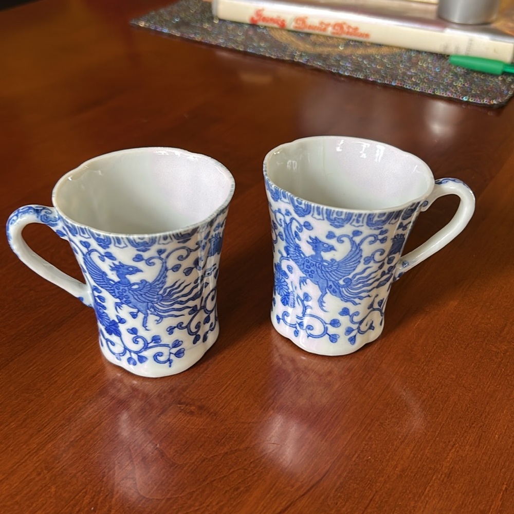 Vintage Antique Blue and White Chocolate Ceramic Cups - Picture 1 of 13